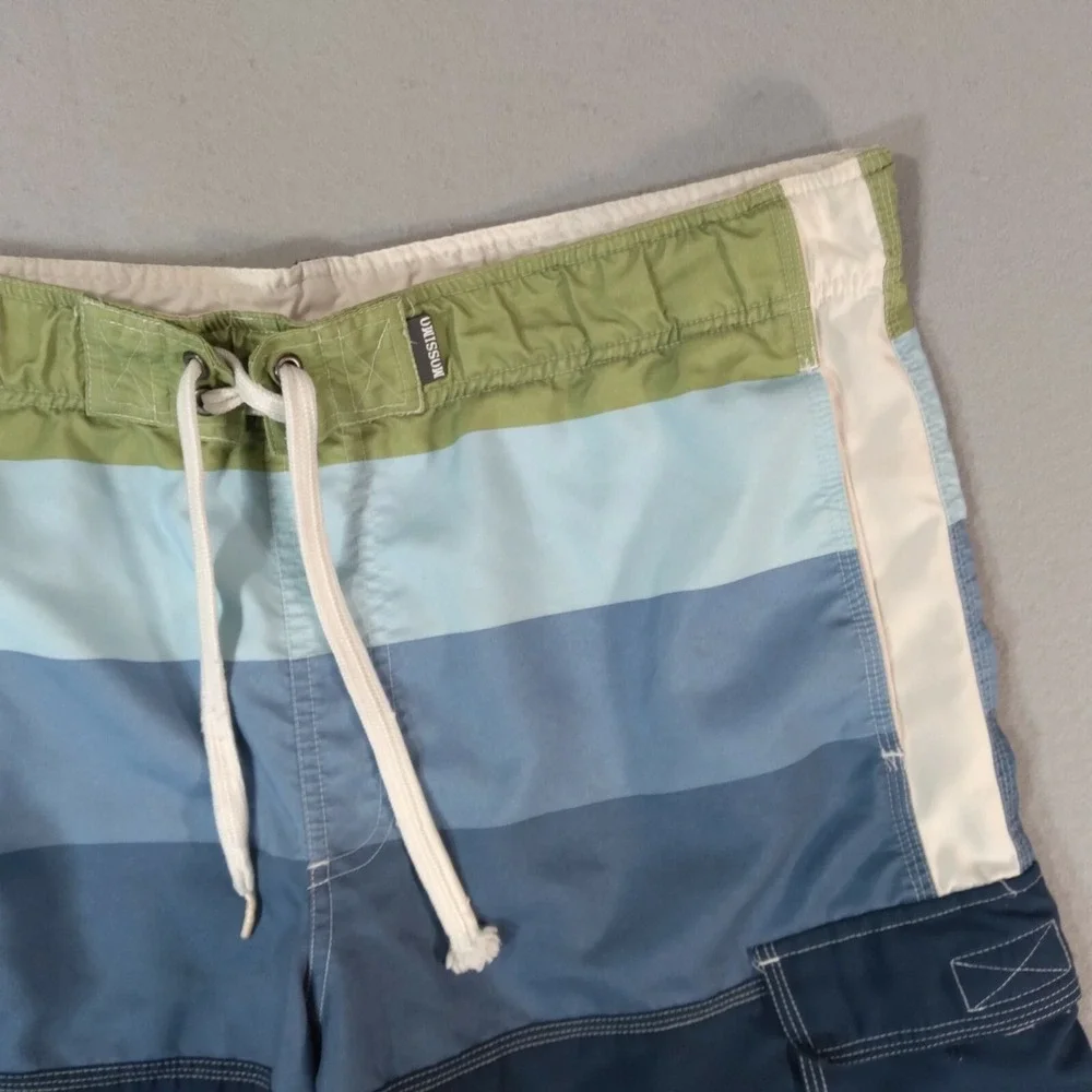 Mossimo surf board shorts swim trunks men's medium blue stripe cargo pockets